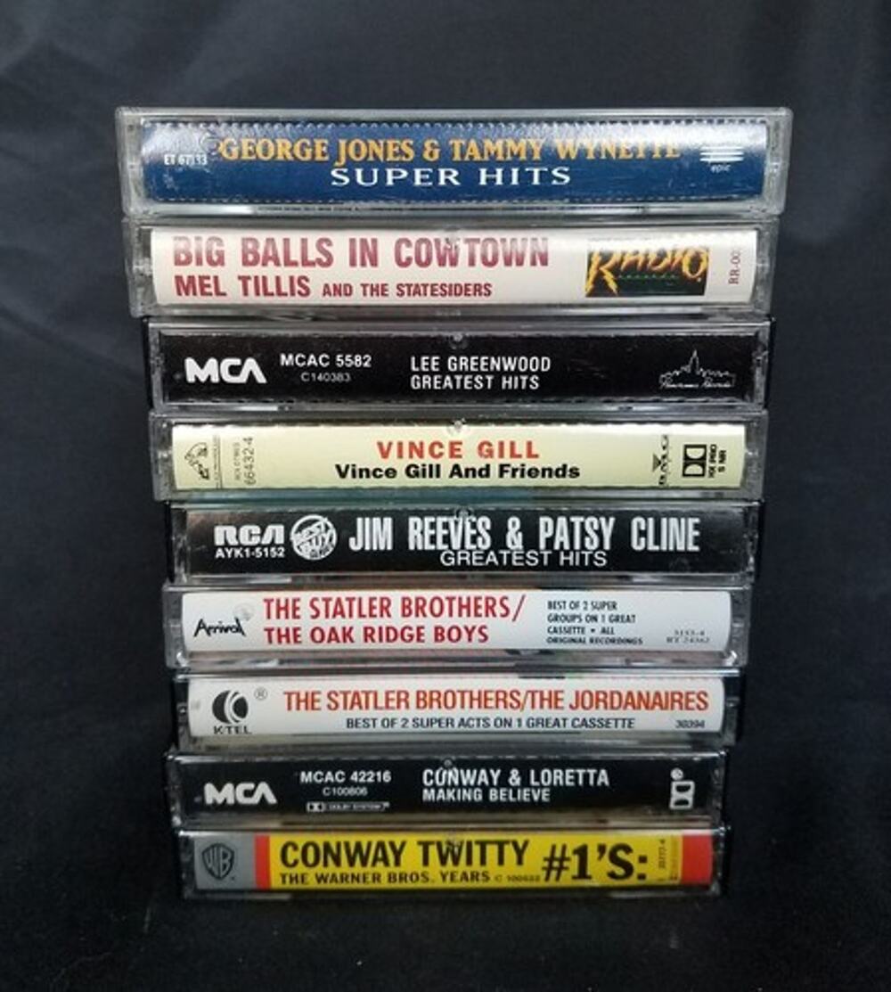 Lot of 9 Classic Country Music Cassettes Twitty Jones Cline Greenwood Tillis
